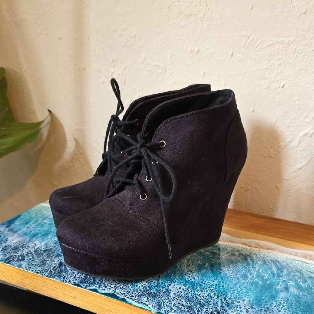 Black Suede Wedge Ankle Boots